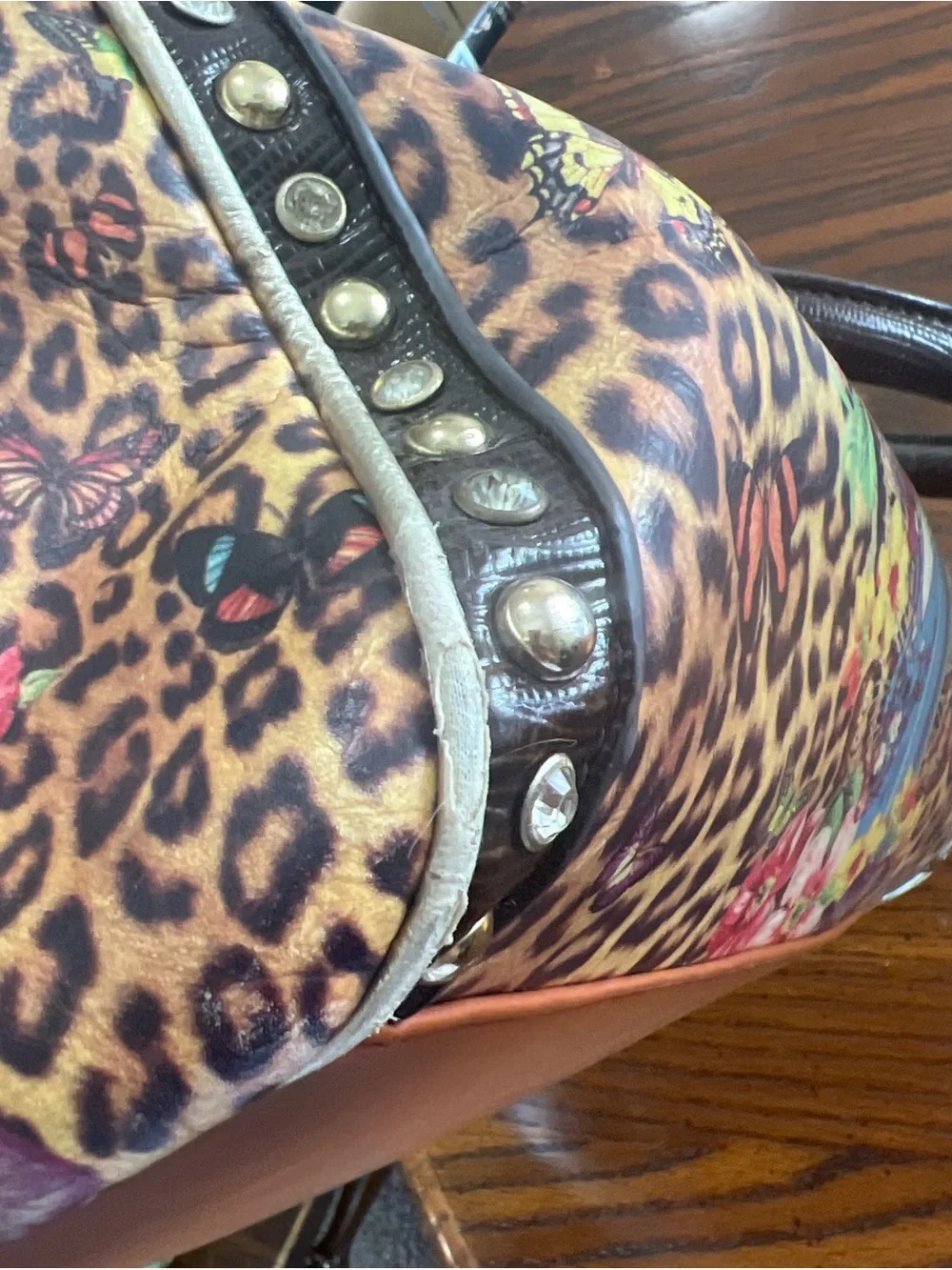 Nicole Lee Leopard Cowgirl Print Satchel Handbag - Brown, Pink, Blue